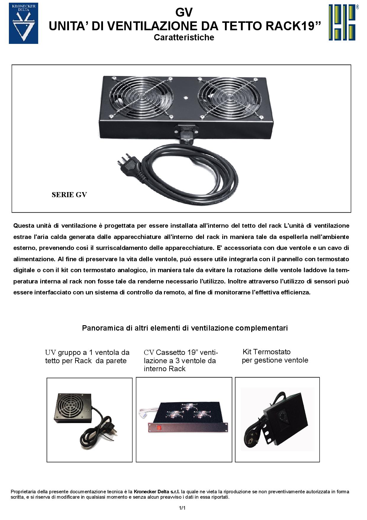 Unita' di ventilazione da tetto a 2 ventole con fusibile per rack