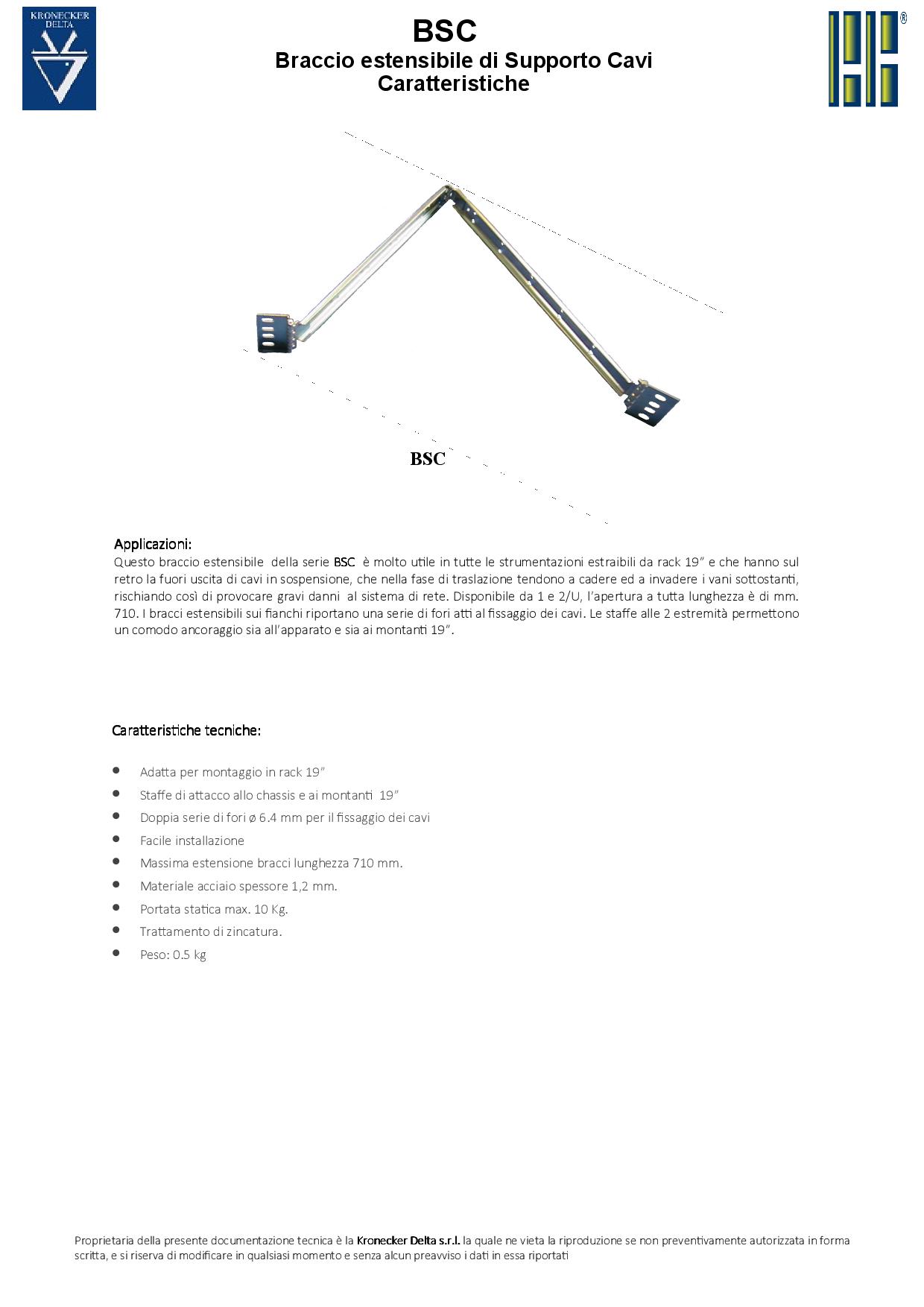 Braccio estensibile di supporto cavi 1/u